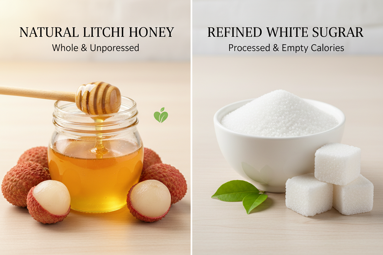 Litchi Honey vs Sugar – Which is Healthier? Complete Comparison Guide (2026)