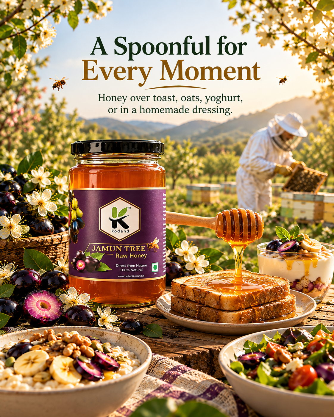 Pure Jamun Honey 1 kg | Premium Raw Indian Blackberry Honey for Wellness