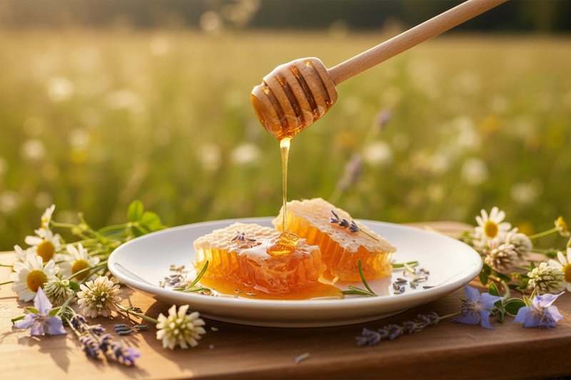 Kodand Honey jar with honey dipper showing natural honey flavor
