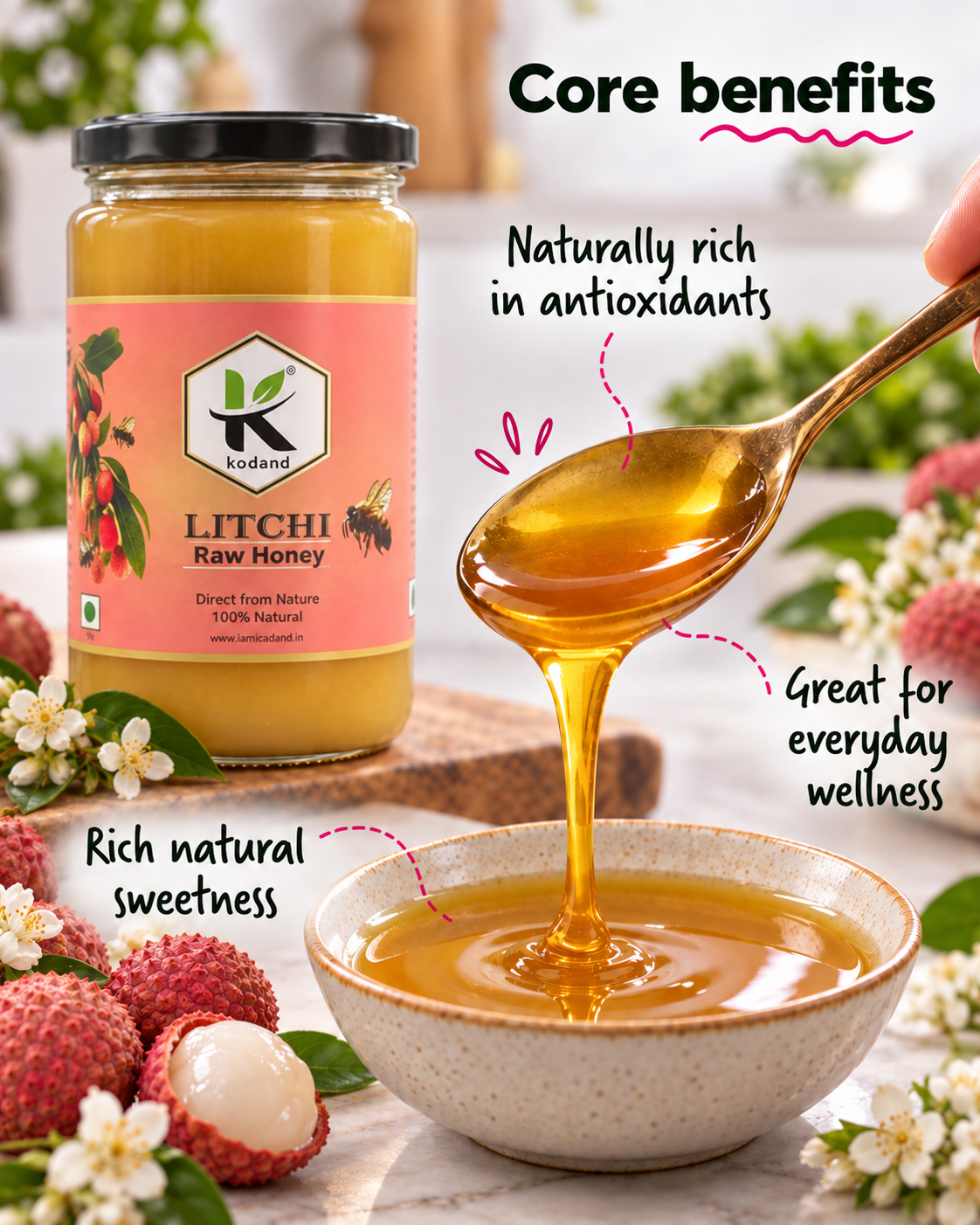 Deliciously Sweet Pure Raw Litchi Honey 1 kg – Nature's Nectar