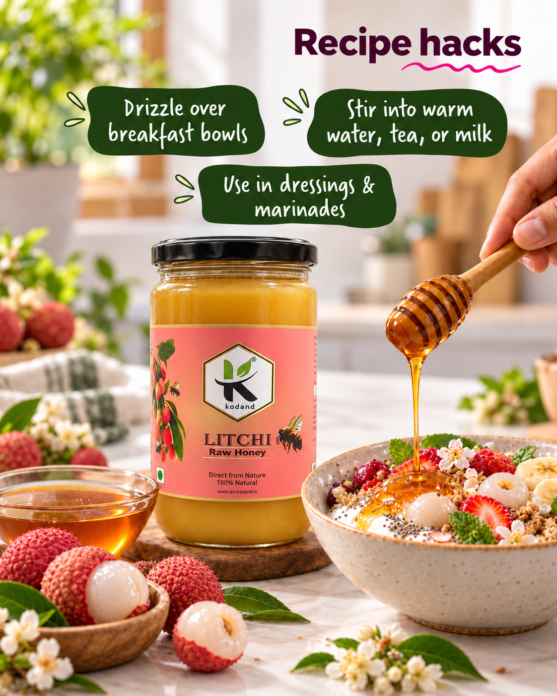 Deliciously Sweet Pure Raw Litchi Honey 1 kg – Nature's Nectar