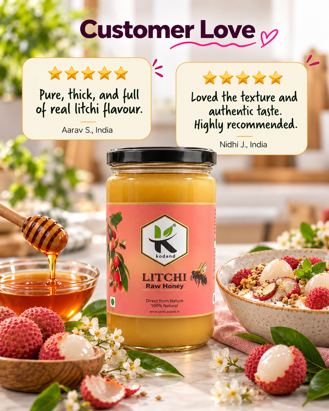 Deliciously Sweet Pure Raw Litchi Honey 1 kg – Nature's Nectar