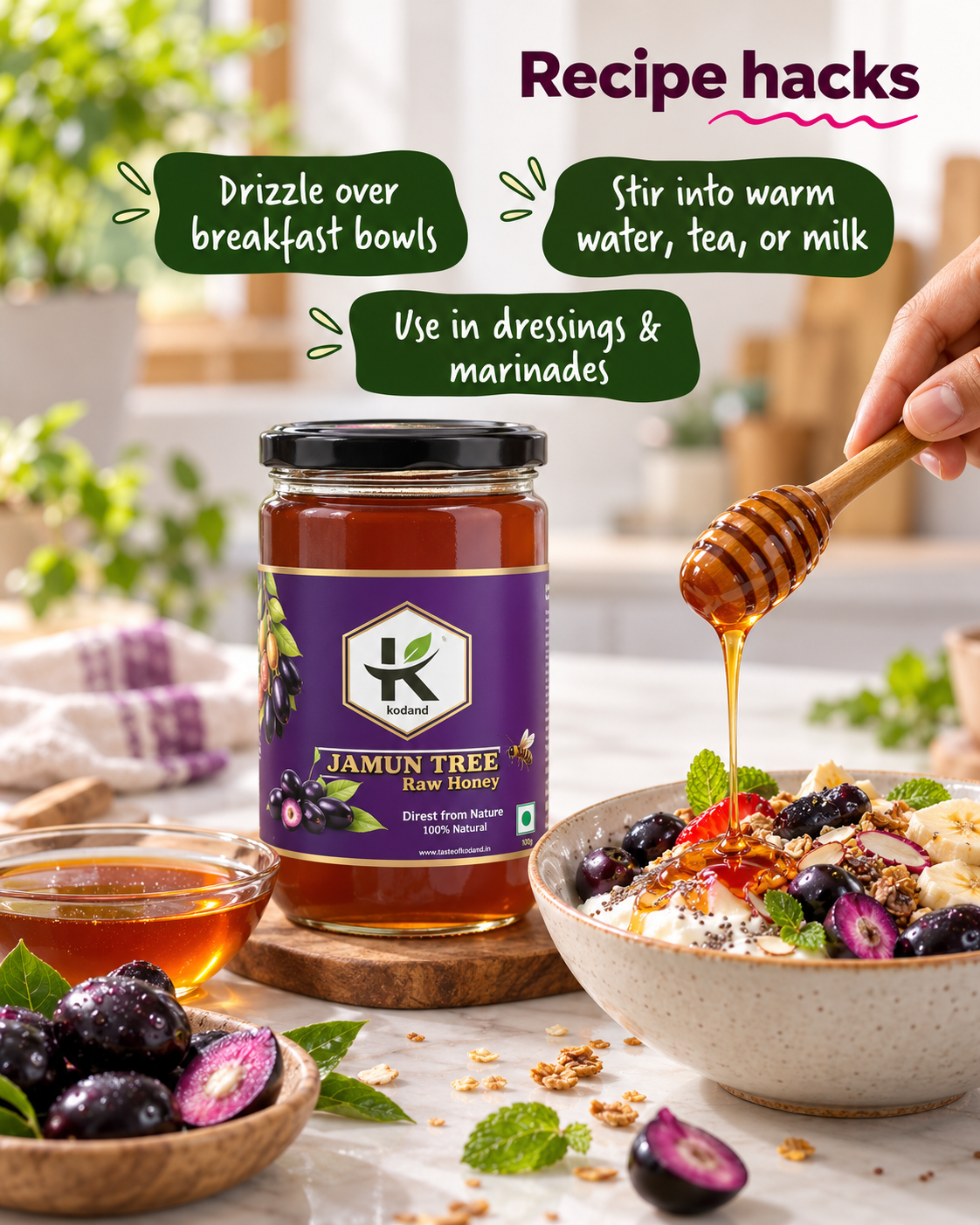 Pure Jamun Honey 1 kg | Premium Raw Indian Blackberry Honey for Wellness