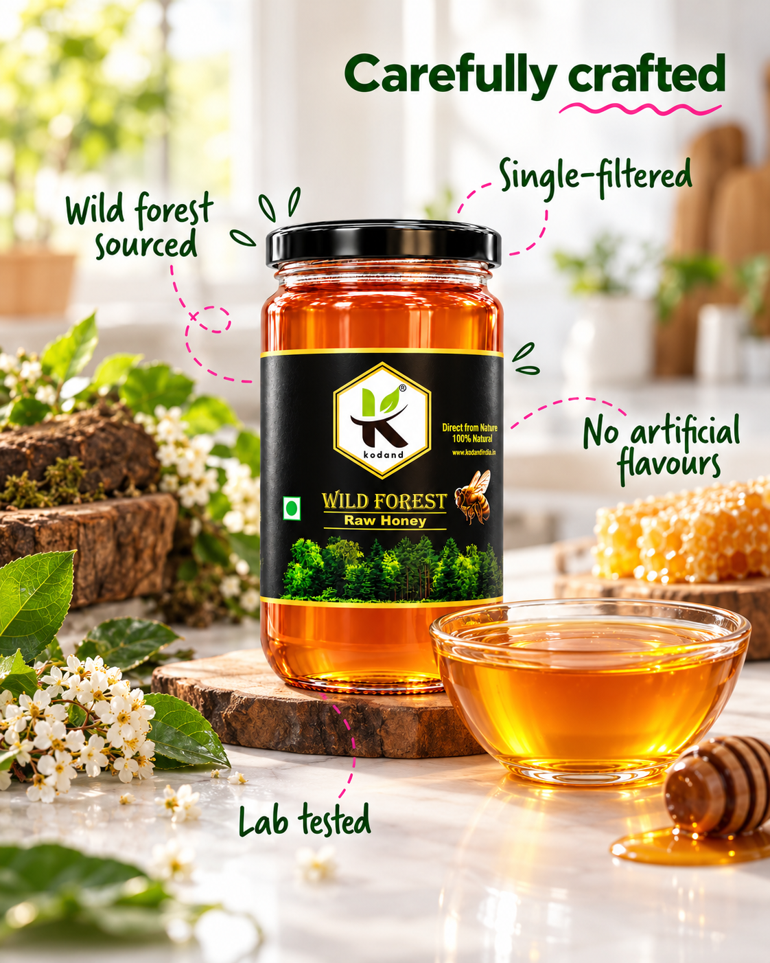 HONEY - KODAND Wild Forest Honey 1 kg | Raw Multifloral Forest Honey