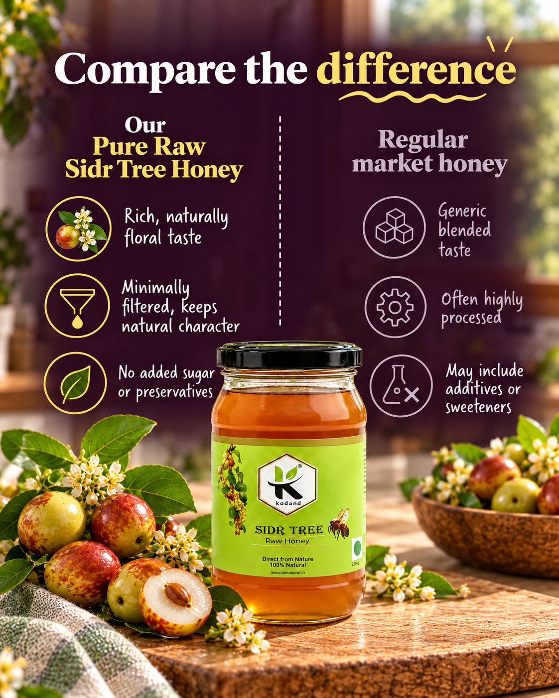Pure & Premium Raw Sidr Honey 1 kg | Elevate Health & Flavor Naturally