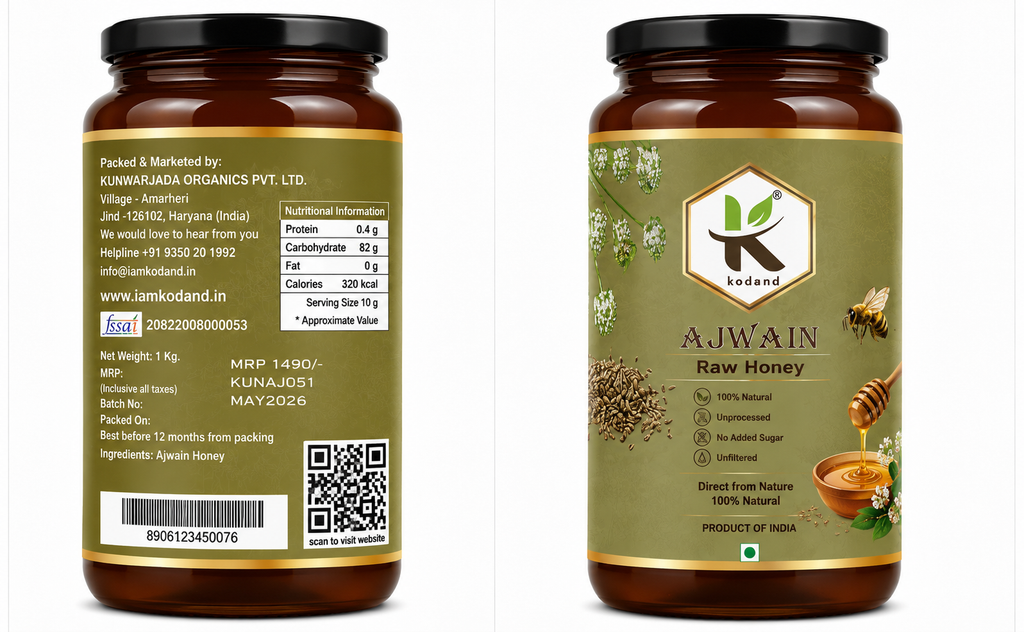Ajwain Honey 1kg | Natural Honey for Digestion & Immunity | Kodand