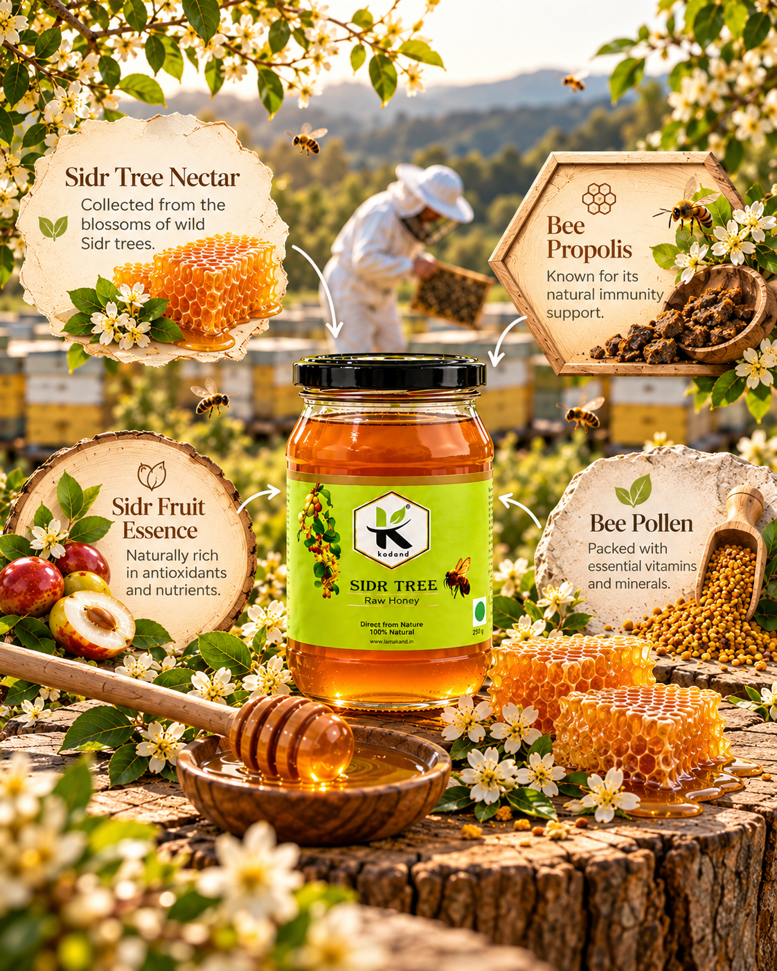Pure & Premium Raw Sidr Honey 1 kg | Elevate Health & Flavor Naturally