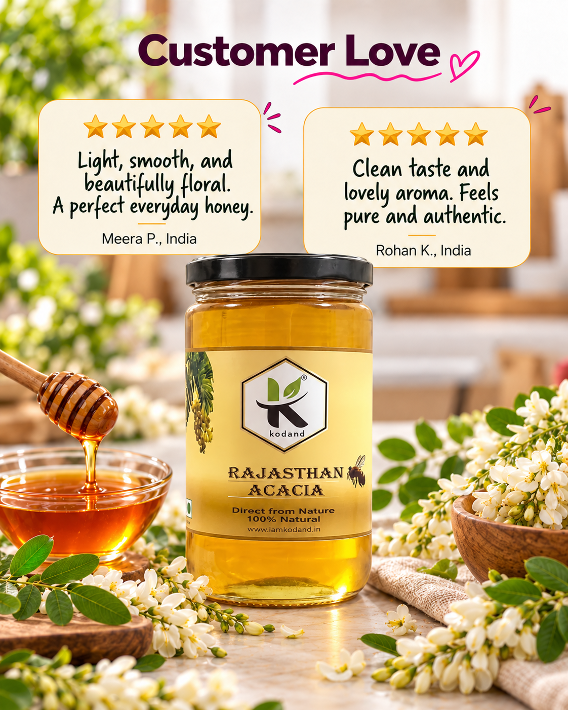 Rajasthan Acacia Honey 1 kg | Pure Raw Low Glycemic Honey