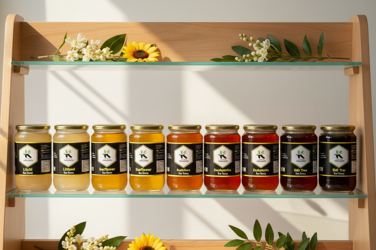 Different varieties of natural honey jars