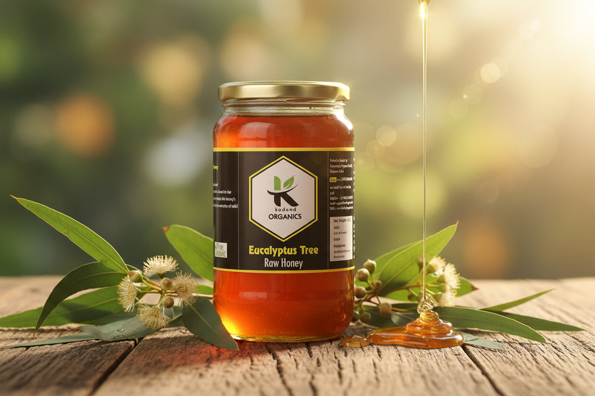 Different varieties of Kodand Honey jars showing natural honey colors