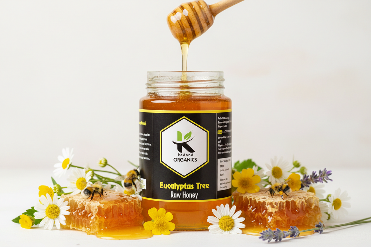 Beekeeper harvesting honey from natural beehive for Kodand Honey