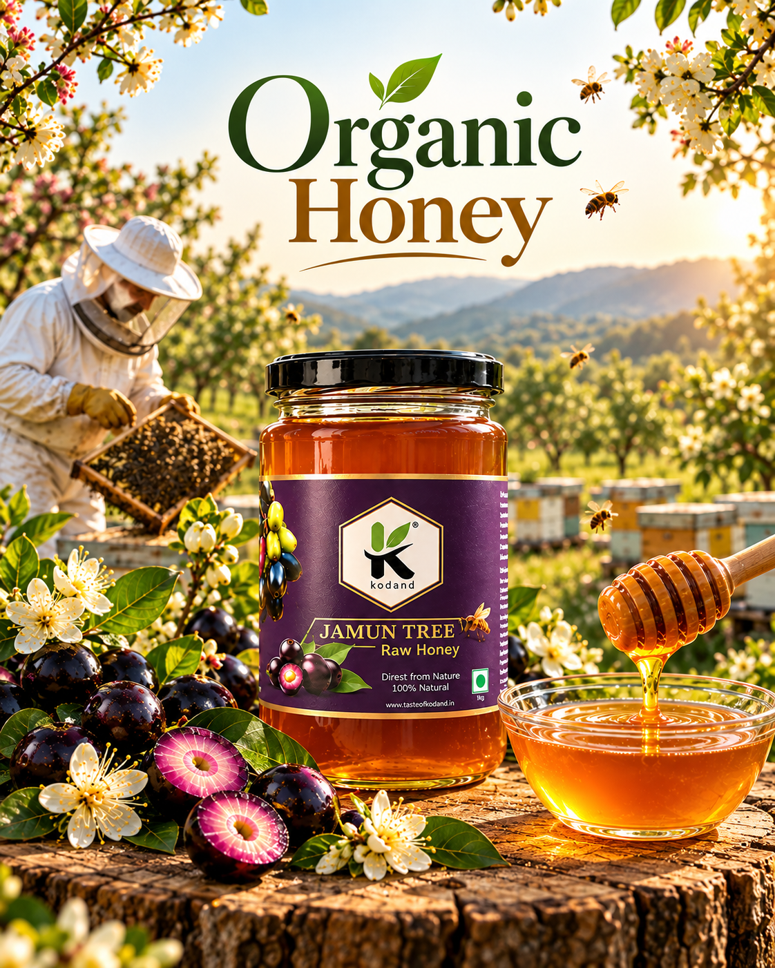 Pure Jamun Honey 1 kg | Premium Raw Indian Blackberry Honey for Wellness
