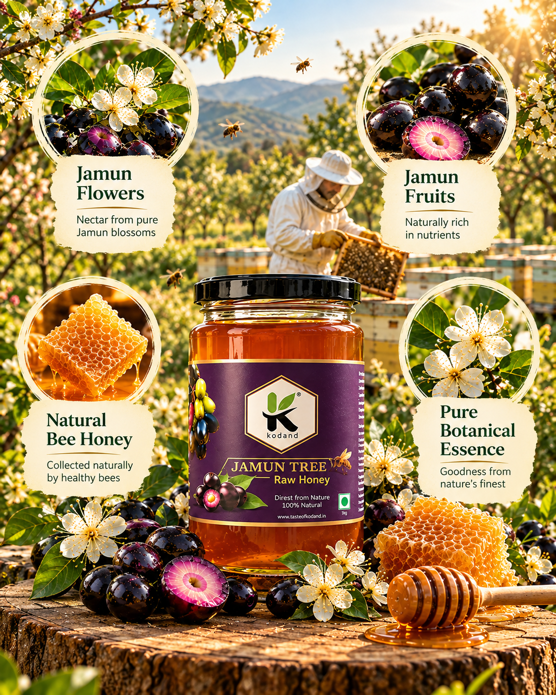 Pure Jamun Honey 1 kg | Premium Raw Indian Blackberry Honey for Wellness